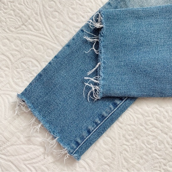 MOTHER High Waisted Looker Ankle Fray Jeans, Shoot to Thrill Wash w/ Leopard - Picture 7 of 10